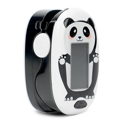 Panda Pediatric Pulse Oximeter for Kids (2+), Children Oxygen Monitor Fingertip with 20 × Memory, Blood Oxygen Saturation Monitor with Alarm, Batteries and Lanyard