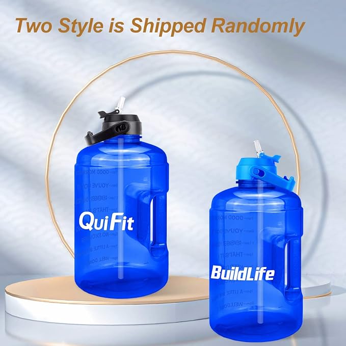 QuiFit 1 Gallon Water Bottle - with Straw & Motivational Time Marker Leak-Proof BPA Free Reusable Gym Sports Outdoor Large(128OZ/73OZ) Capacity Water Jug