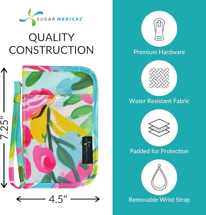 Sugar Medical Diabetes Supply Case |Diabetic Care Products | Diabetic Supplies Travel Organizer | Diabetic Supply Bag | Glucose Meter Kit | Diabetic Bags for Supplies | Glucometer Case (Zara Floral)