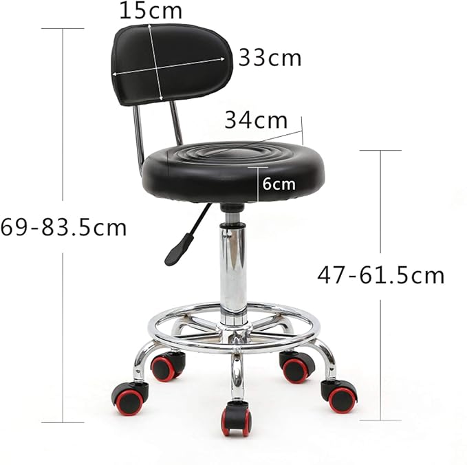 Swivel Salon Stool Chair with Back Support Adjustable Hydraulic Rolling Stool with Backrest for Beauty Barber Tattoo Massage (Style 1-Black)