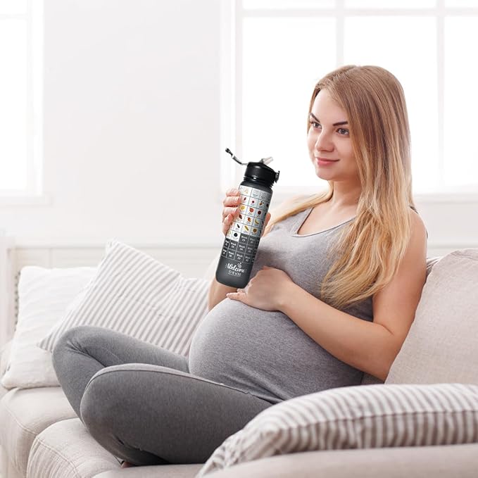 Pregnancy Water Bottle Tracker(Black), 1st Trimester Must Haves Gift for First Time Moms, with 2 Different Weekly Stickers, Early Essentials Gifts for Pregnant Women, Maternity, BPA Free