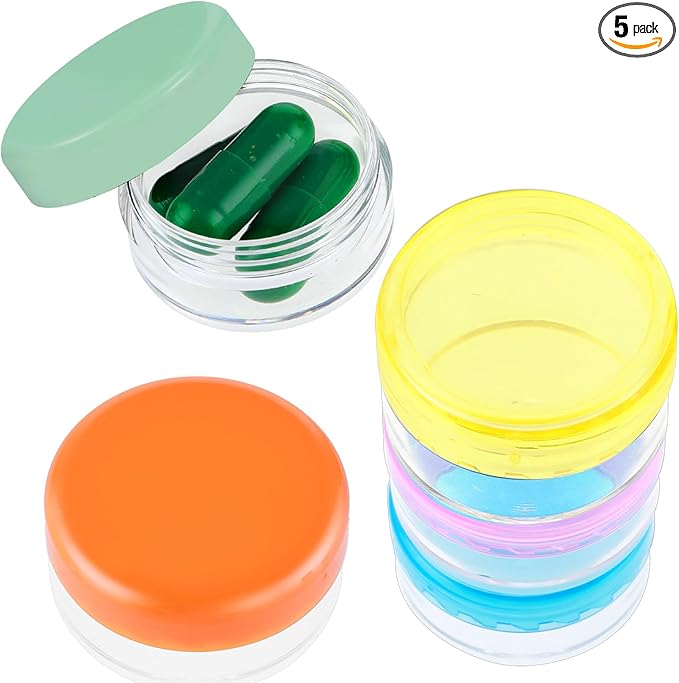 Small Pill Organizer, 5 Pcs Mini Pill Box BPA Free Travel Pill Case Cute Portable Daily Pill Organizer for Pocket Purse Medicines Storage Container Cod Liver Oil Storage Box Earplug Case
