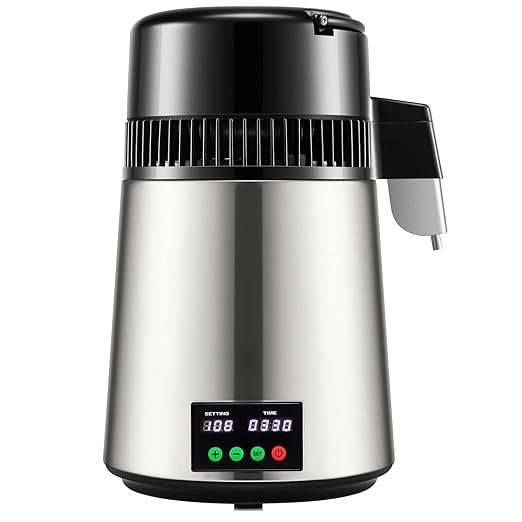 1.1 Gal Distilled Water Maker with 0-99H Timer, 750W Countertop Machine for Pure Water, Alcohol & Essential Oils, Includes Glass Carafe & Cleaning Kit