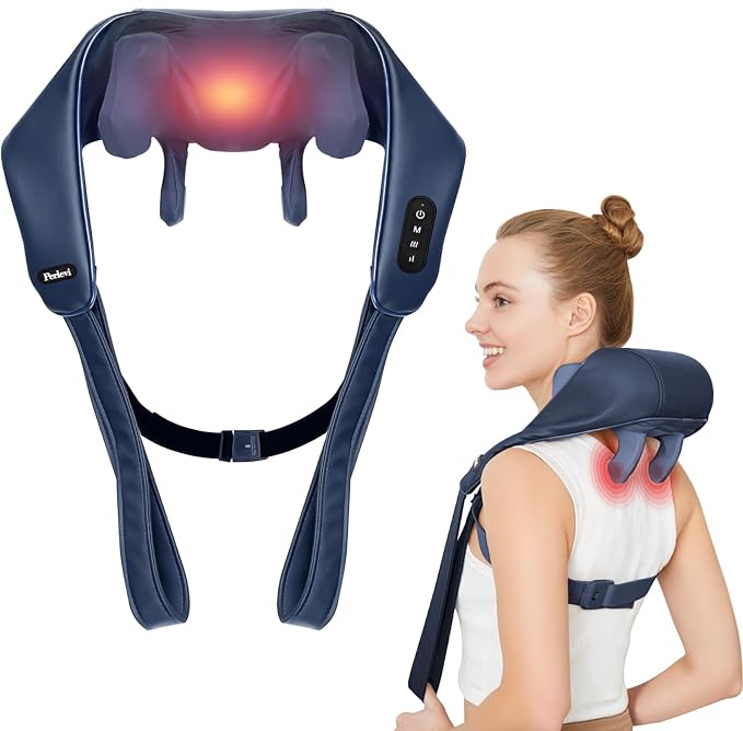 Neck Massager with Heat for Pain Relief Deep Tissue,6D Shiatsu Kneading Massage,Cordless Rechargeable for Neck,Shoulder,Christmas Gifts for Women/Men/Mom/Dad(PU-Dark Blue)