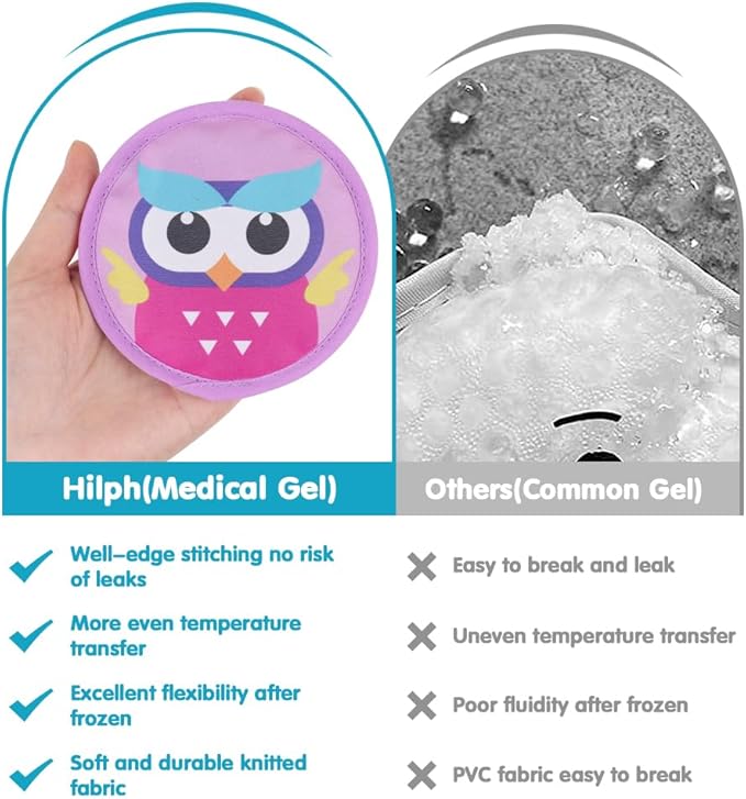 Hilph Kids Ice Pack for Boo Boos, 3 Durable & Washable Toddler Hot Cold Packs for Kids Injuries Reusable, Cute Gel Ice Pack for Children Pain Relief, Swelling, Bruise, Fever