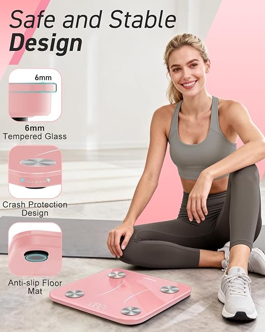 INSMART Smart Scale for Body Weight, Digital Bathroom Scale with BMI, Muscle Mass, Bluetooth Body Fat Scale,17 Body Composition Analyzer with Smart APP Sync Weight Scale, 400 lbs - Pink