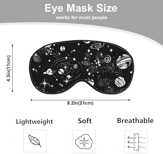 Space Galaxy Sleep Eye Mask Universe Star Moon Planets Constellation Black Silk Eye Mask Sleeping Soft for Men Women Boy Girl Airplane Travel with Elastic Strap
