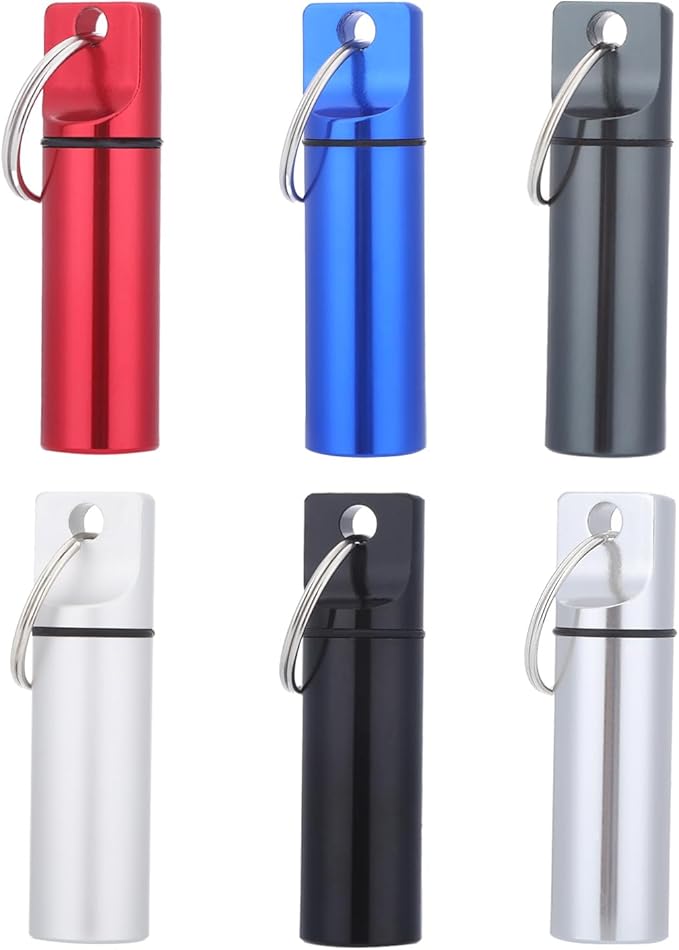 6 PCS Pill Container Keychain, Waterproof Metal Pill Container Portable Keychain Pill Holder, Pocket Mini Keychains Pills Case for Men, Medicine Storage Small Medicine Case for Women Outdoor Travel