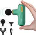 Super Mini Massage Gun Deep Tissue, Handheld Muscle Massager with 4 Heads, Quiet Percussion Travel Size Massager for Back Pain Relief, Home, Gym & Office, Green