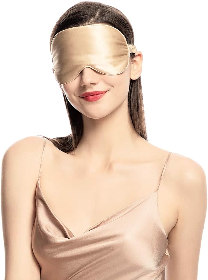 Mulberry Natural Silk Sleep Mask for Women & Men with Elastic Strap, Super Soft Sleeping Eye Mask, Size M, (Champagne)