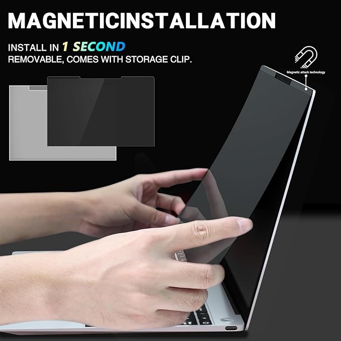 FILMEXT Magnetic Laptop privacy screen 13.3 inch for 16:9 Widedisplay, Removable Laptop Privacy Screen Shield Anti Glare Blue Light Filter for HP/Dell/Acer/Lenovo/Asus