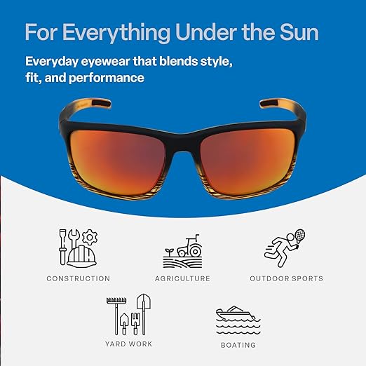 Bullhead Safety Pompano Polarized Safety Glasses with Performance Fog Technology, ANSI Z87+, Blue Light with UV Light and Anti-Scratch Protection, Red Mirror Lenses with Tortoise/Black Frame