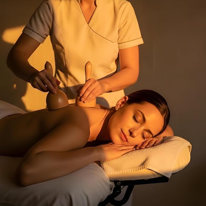 Wooden physical therapy cups, physical therapy massage tools for body shaping lymphatic detoxification, fat reduction, relief of muscle tension and pain, both men and women with wooden massager