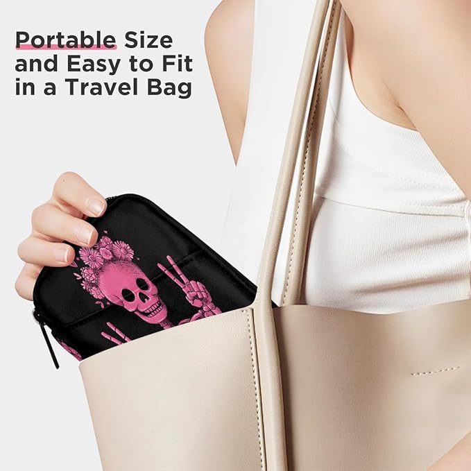 Pink Skull Fun Pill Case Travel Pill Organizer Weekly 7 Day Portable with Zipper Medicine Box Pill Case for Vitamins, Birth Control,Fish Oils,Medication, Supplements