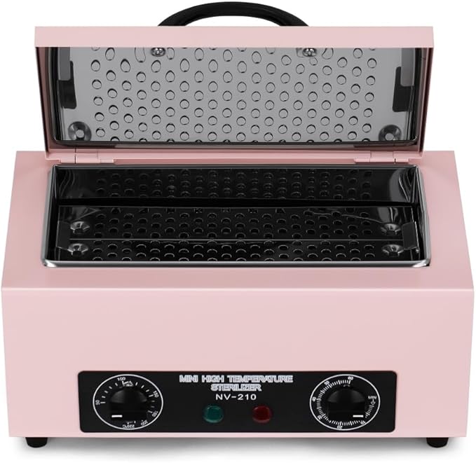 High Temperature Sterilizer Autoclave Machine for Metal Tools with Handle with Timer 110V 300W, 1.5L Capacity, for Dental Tools (Pink)