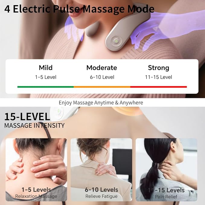 Neck Massager with Heat, Portable Cordless Travel Massager for Pain Relief Deep Tissue Vibration, Promote Muscle Relaxation Home Use