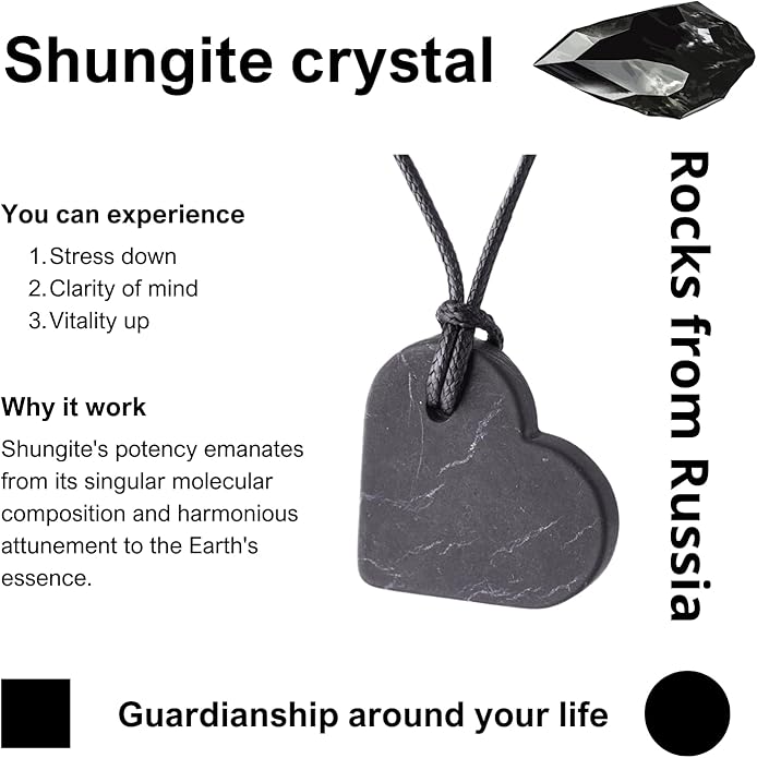 Shungite Pendant Necklace - Harmonizing Shield Defense - Wearable Shungite Crystal for Stress Down and Vitality Up - Shungites Stones from Russian Mine