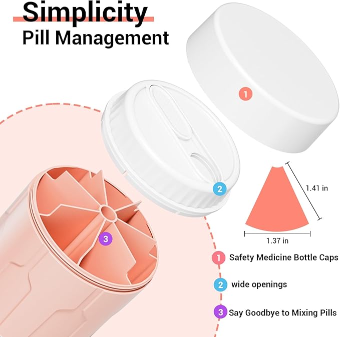 Betife Extra Large Supplement Organizer,Weekly Pill Organizer Bottle, Daily Pill Dispenser with 7 Large Compartments, Organizer to Hold 7 Day Vitamin Medication,21 Labels and a Cleaning Brush（Pink）
