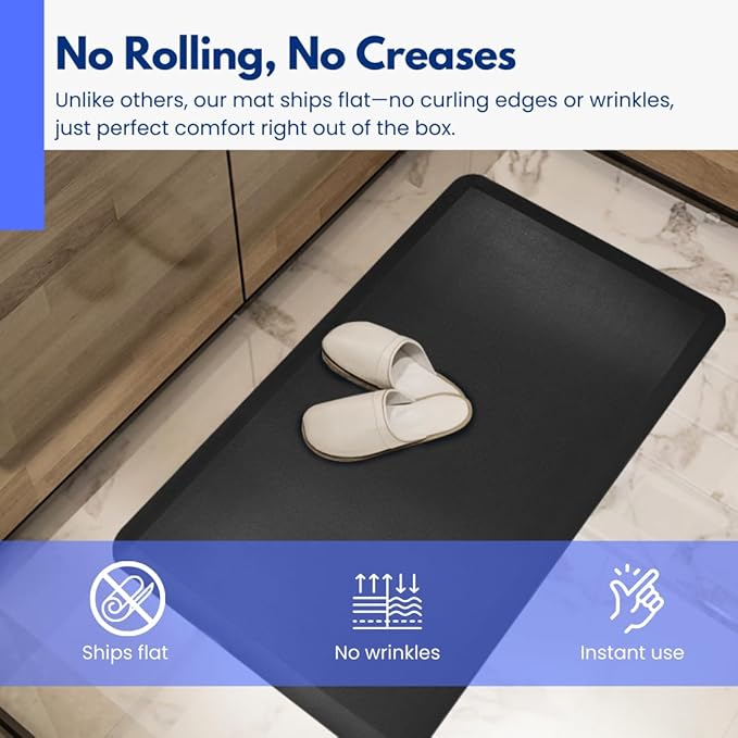 Art3d 3/4" Thick Kitchen Mats for Floor, Waterproof 20" X 39" Cushioned Comfort Mat, Long Anti Fatigue Mats for Kitchen, Ergonomic Standing Office Desk, Home and Garage, Black