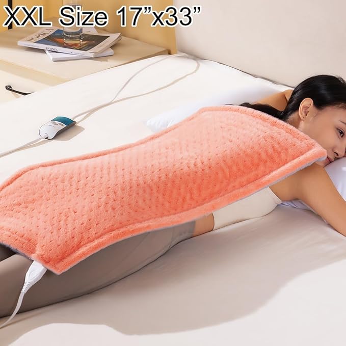 Boncare® Ultra Plush XXL Heating Pad for Neck and Shoulder and Back with Auto-Off, Stay-On Warmth Up to 18 Hours, 6 Heat Levels, 12.6 ft Cord for Bed Foot Warmer with Gift Box (Pink, 17"x33")