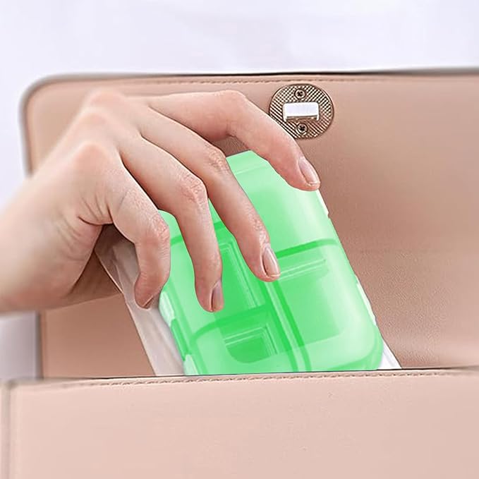 Travel Pill Organizer Portable Pocket Pill Case Small Pill Box for Purse Medicine Organizer Have 10 Compartments Storage Vitamin Fish Oil by INVODA (Green)