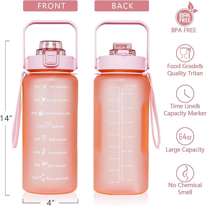 Best Friend Gift Women - Half Gallon Water Bottle with Sleeve - I Wish You Lived Next Door - Best Friend - BPA Free 64 OZ Water Bottle - with Time Marker Leakproof Water Jug