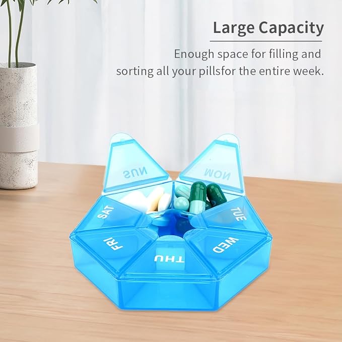Pill Organizer, Pill Box, Small Pill Case, Medicine Pill Organizer 1 Time a Day, Weekly Pill Organizer, Pill Container, Pill Holder, Daily Pill Organizer Travel Pill Organizer 7 Day (Blue)
