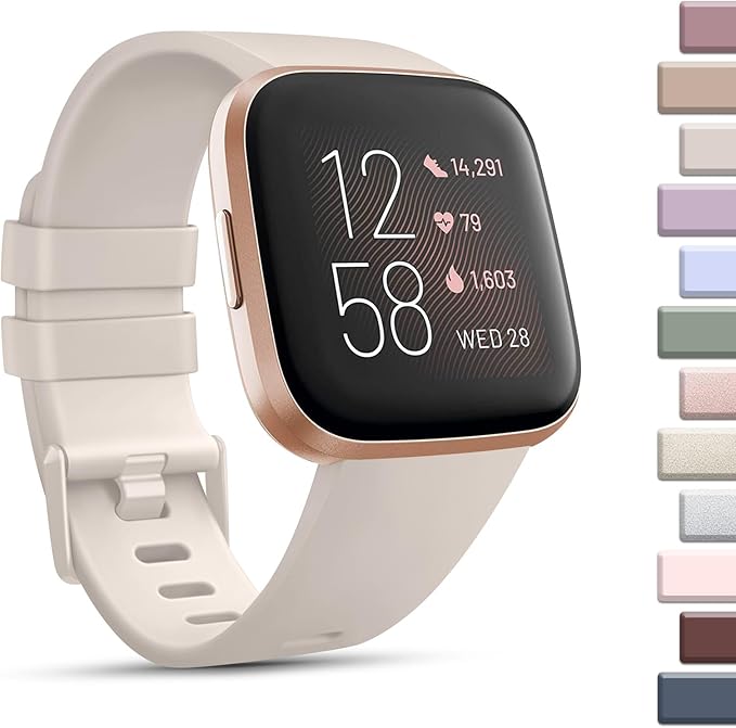 Mugust Sport Bands Compatible with Fitbit Versa 2, Classic Soft Silicone Replacement Wristbands Straps for Fitbit Versa Smart Watch Women Men (Large, Starlight)