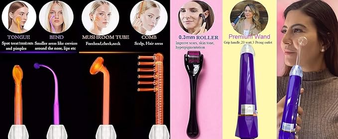 Lift Wand FX Facial Wand Skin Therapy Device Includes 4 Attachments w/Micro Roller Anti Aging Wand, Diminish Wrinkles, Scars, Dark Circles, Breakthrough Device for Beauty