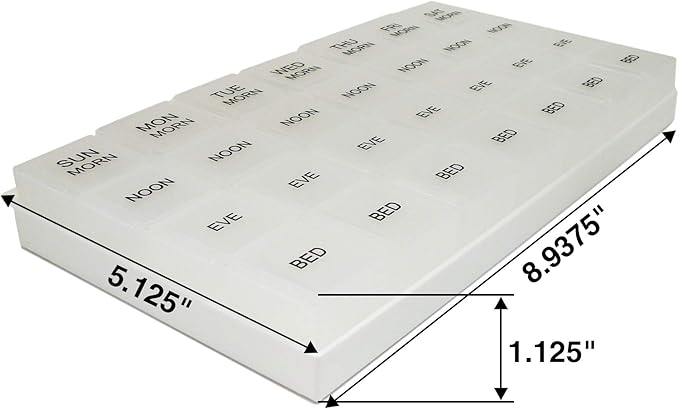 ProMed Weekly 4 Times Daily 7 Day Pill Organizer for Medication, Vitamins & Supplements | Ergonomic Pill Case with Removable Clear Compartments | BPA-Free & Medical-Grade Plastic