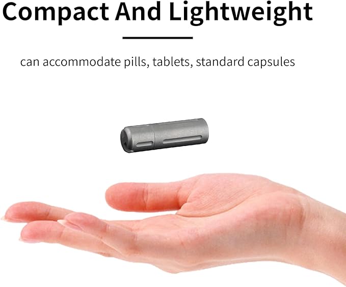 Pill Holder Keychain,Titanium Waterproof Single Pill Box Container,Portable Small Pill Case,Mini Canister Medicine Capsule Bottle Pill Container,for Outdoor Camping Traveling Hiking (Black)