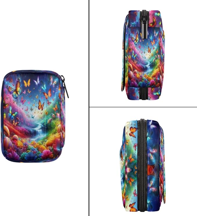 Colored Butterfly Beauty Pill Case Travel Pill Organizer Weekly 7 Day Portable with Zipper Medicine Box Pill Case for Vitamins, Birth Control,Fish Oils,Medication, Supplements