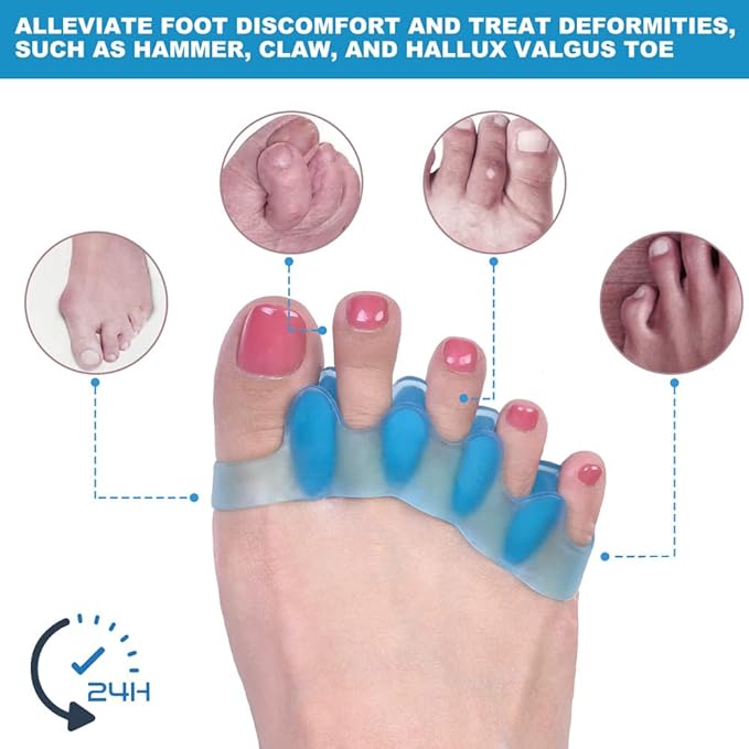 4 Pcs Toe Separator,Bunion Corrector for Women Men Toe Spacers to Correct Bunions Yoga Toes Straightener Stretcher Big Toes Correctors Gel Separators (Blue+Pink)