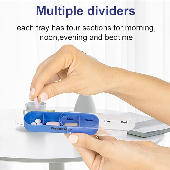 ABSOK Weekly Stackable Pill Organizer,4 Times A Day Pill Organizer Box Morning, Noon, Evening, and Bedtime,7 Stackable Compartments