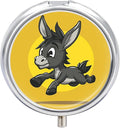 Cartoon Donkey Image Pill Box Travel Pill Case for Purse Pocket Weekly Medicine Organizer with Mirror 3 Compartment Round Medicine Case Portable PillcaseHolder for Daily