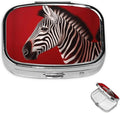 Square Pill Box 2 Compartment Medicine Pill Case Zebra Red Pill Box for Purse Pocket Waterproof Metal Pill Container Portable Pill Holder Mini Pill Organizer for Travel or Daily