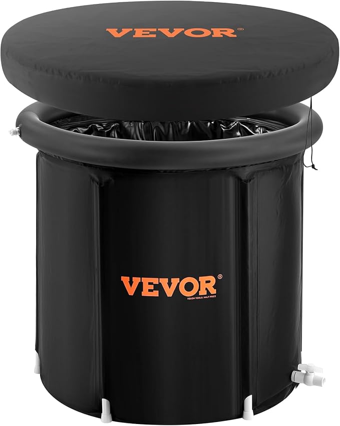 VEVOR Ice Bath Tub, Cold Water Therapy Plunge Tub for Athletes, Portable Outdoor Ice Barrel Plunge Pool for Recovery, 90 Gal Inflatable Folding Bathtub with Cover, Home Ice Pod for Adult, 32"Lx30"H