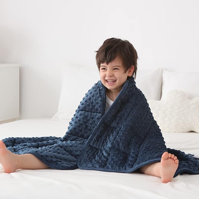 Kids Weighted Blanket Twin 7lbs (41"×60",Navy Blue) Breathable Soft Minky Weighted Throw Blanket for All Season,Heavy Blanket with Premium Glass Beads