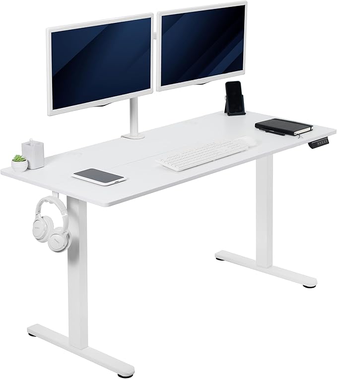 VIVO Electric 55 x 24 in Standing Desk, Memory Height Adjustment, White Top White Frame, DESK-E155TW
