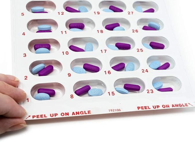 Color Coded Monthly 31 Day Medication Blister Cards Cold Seal - Daily, AM/PM, 3X, 4X a Day Pill Organizer (4 Pack - Orange, Green, Yellow, Blue)