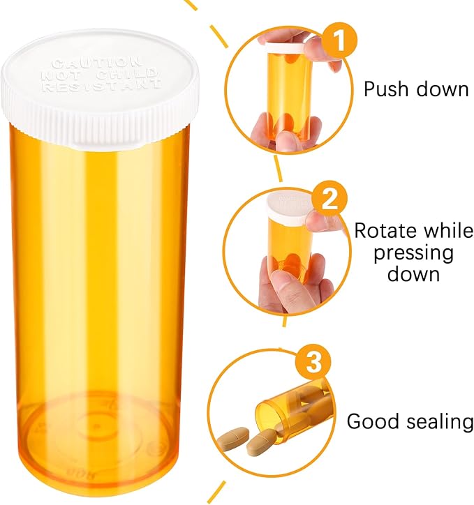 Empty Pill Bottles with Caps, Small Medicines Bottle Plastic Vials Easy Open Medication Vials Containers(6 DR)