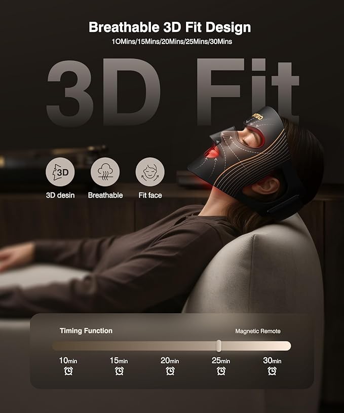 Red Light Therapy for Face 4 Modes, Breathable Red Light Therapy Mask with 4 Color Light Modes, 850NM Infrared LED Face Mask Light Therapy with Timer, Portable Led Mask for Home & Travel
