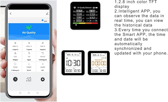 Ejoyous Smart Air Quality Detector, 14 in 1 Indoor Air Quality Monitor with PM2.5 VOCs Temperature Humidity Sensor, for Home Office Travel Use