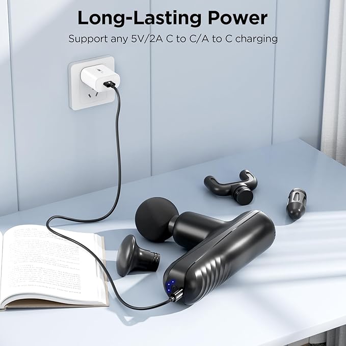 Mini Massage Gun, Powerful Handheld Muscle Massager for Muscle Relaxation, Deep Tissue Percussion Small Massage Gun Travel Massager with 4 Massage Heads Silent Brushless Motor, Black