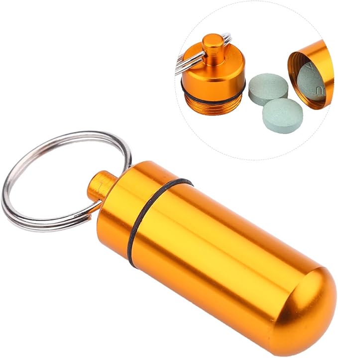KIKYO Waterproof Aluminum Mini Pill Case Organizer, 9 Compartments, Keychain Pill Box with Outdoor Medicine Holder
