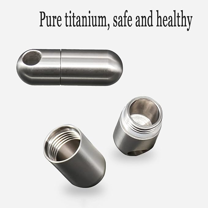 Micro Pill Fob Keychain, Titanium Pill Holder Necklace, Waterproof Outdoor Pill Capsule Container, Lightweight Daily Travel Pill Case Carrier for Camping Emergency First Aids