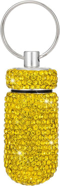1PCS Bling Crystal Rhinestone Portable Pill Case Pill Container Waterproof Pill Holder with Keychain Glitter Travel Pill Box Small Medicine Dispenser Bottle Storage for Outdoor Camping Travel,L