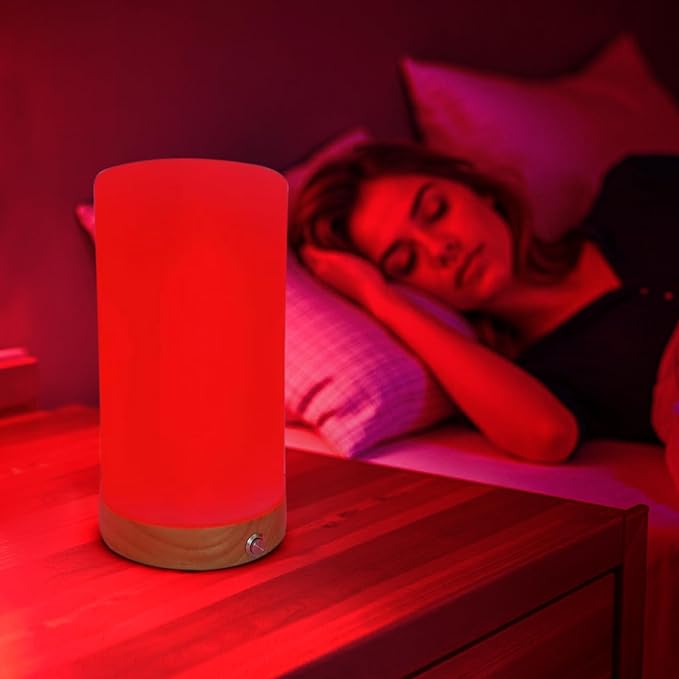 Revive - Red Light Lamp: Red Light for Sleep 660nm Melatonin Promoting Natural Sleep Aid, Bedroom & Nursery Nightlight (Milk Shade and Wood Base)