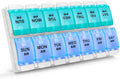 Sukuos AM PM Weekly 7 Day Pill Organizer, 2 Times A Day Pill Box with Arthritis Friendly Push Button, Medicine Cases for Vitamin/Fish Oil/Supplements, Easy to Clean (Cyan&Blue)