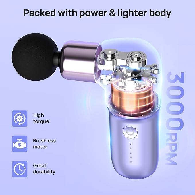 Super Mini Massage Gun, Deep Tissues Percussion Muscle Massager, Compact Sports Travel Massage Gun, Portable Massager Gun for her him, Purple